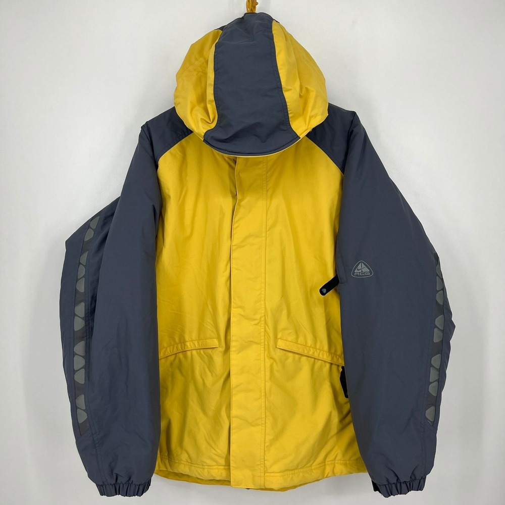 Nike ACG Storm Clad Hooded Jacket Mens Large Yellow Grey Outer Layer 3 Vintage